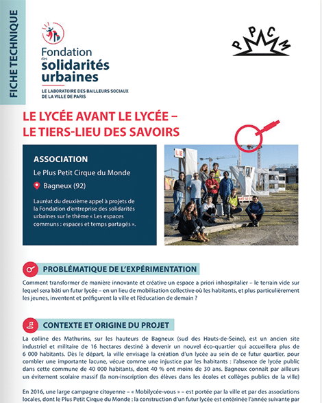 Fiche technique Le lycée avant le lycée - Le Plus Petit Cirque du Monde